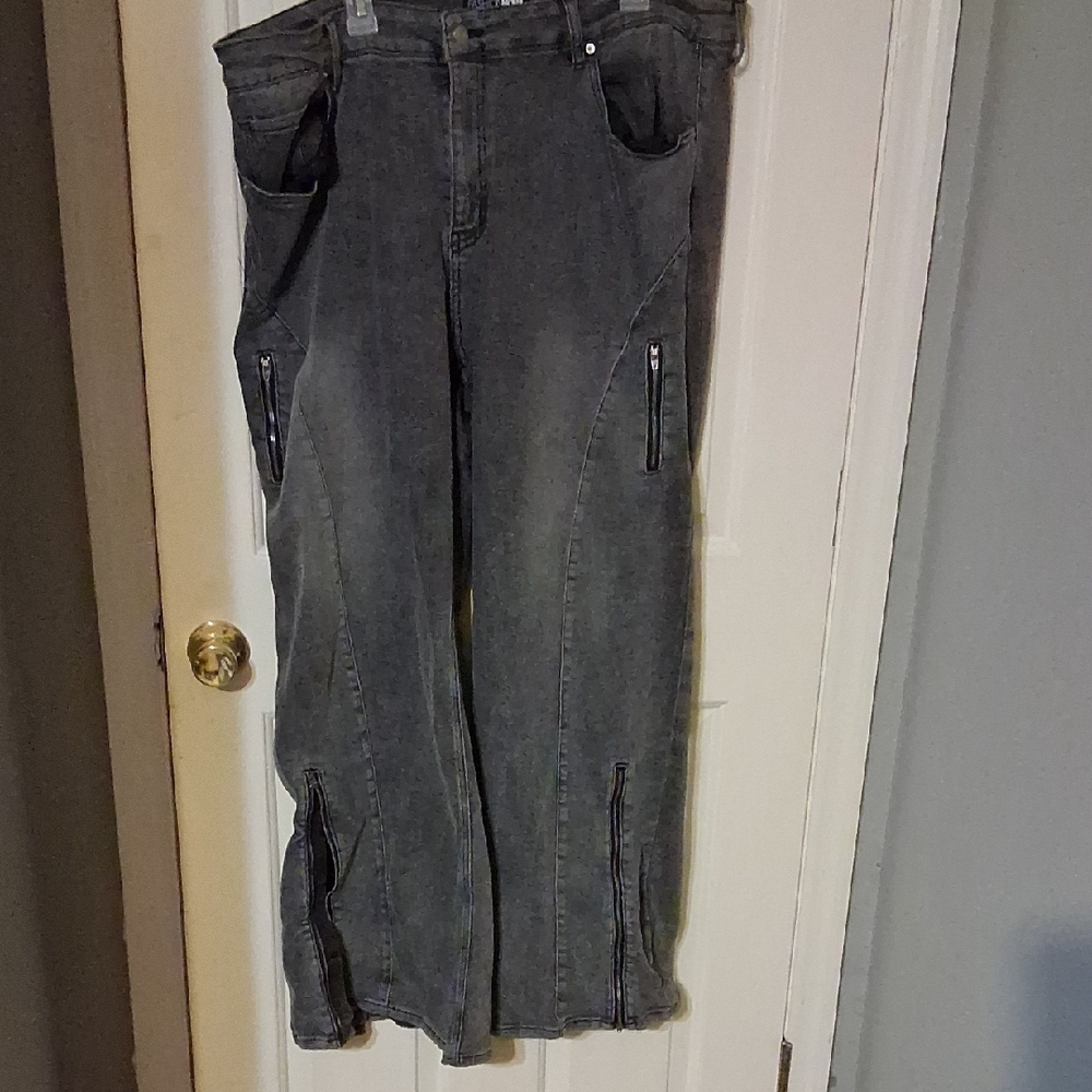 Fashion Nova Charcoal 90s Baggy Wide Leg Jeans With Zipper Detail